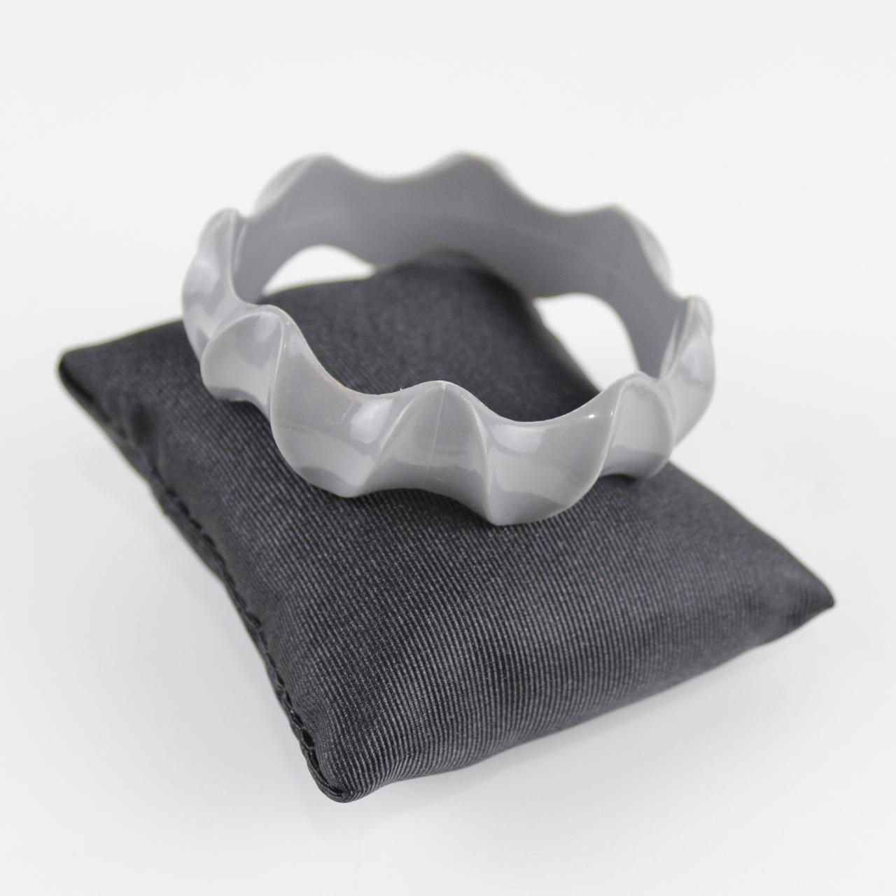 Sculptural Bangle Bracelet - Gray Resin - Textured Design -