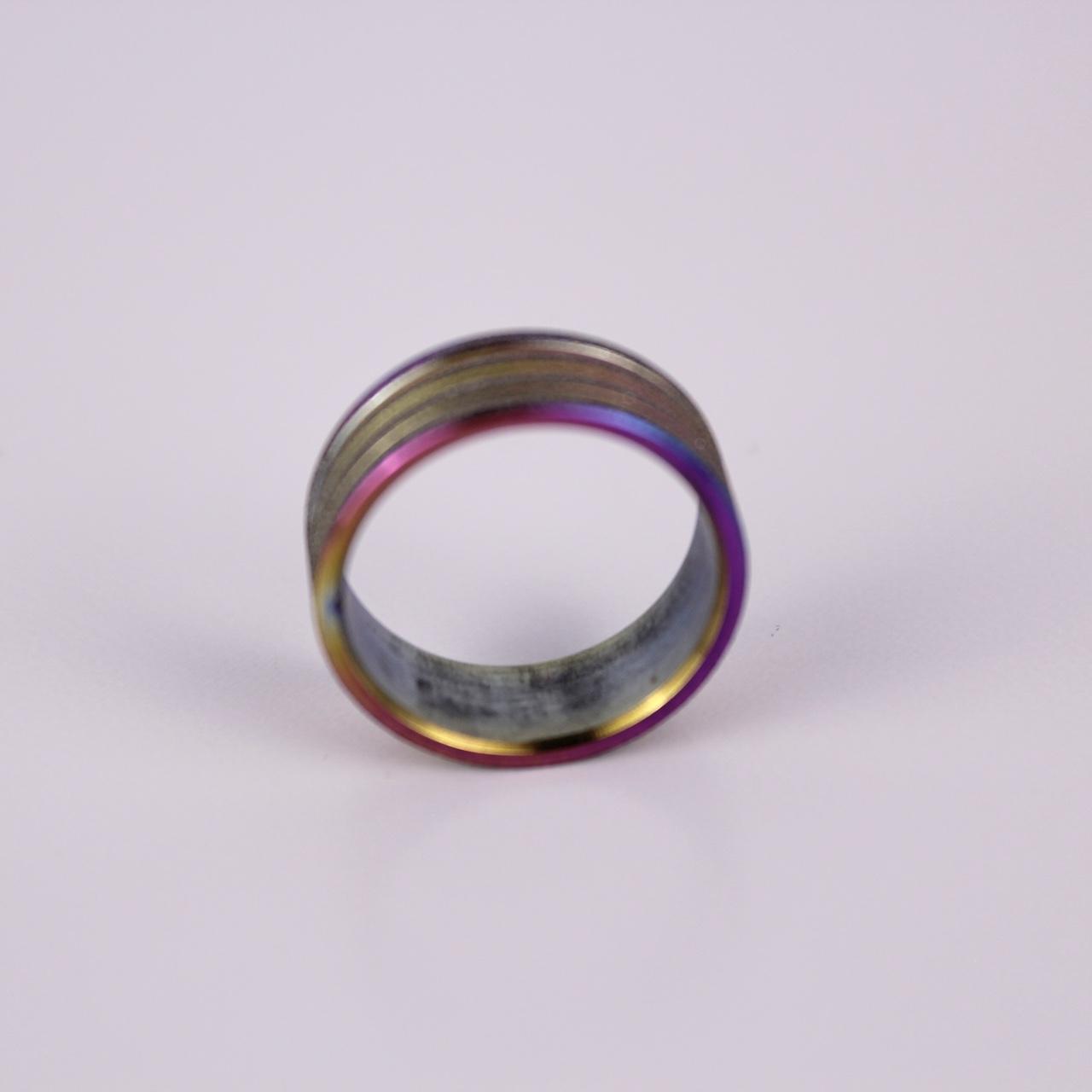 Rainbow Iridescent Ring Band Stainless Steel Titanium Style Anodized Multi Color