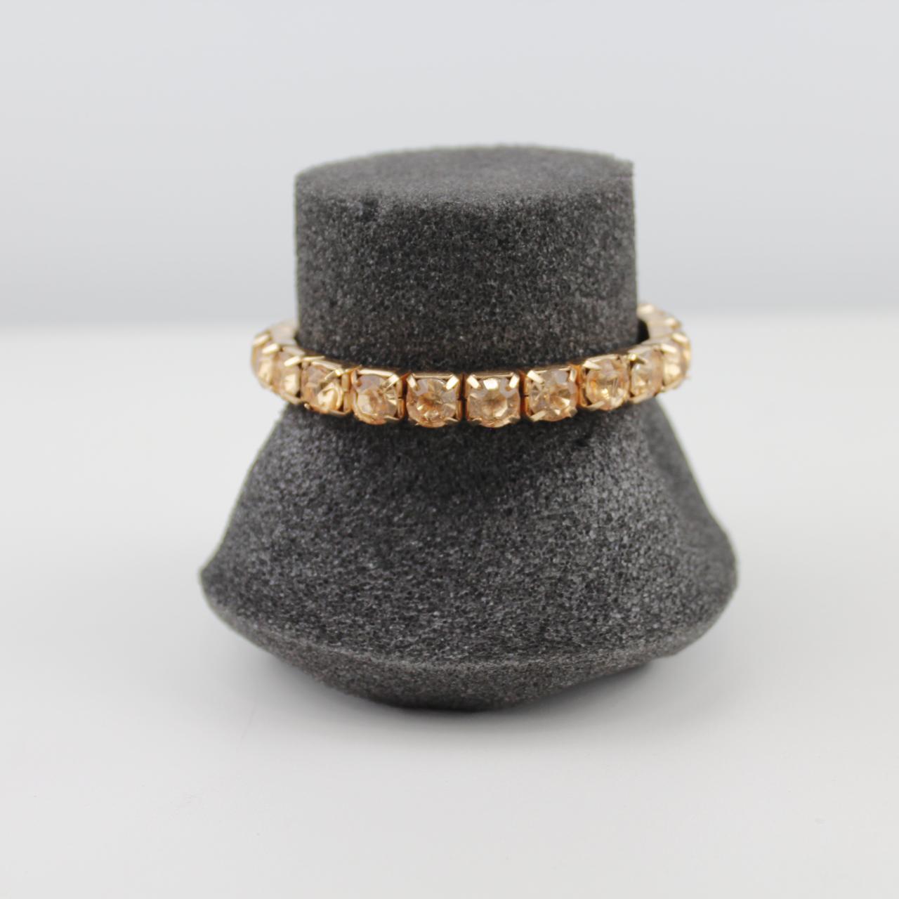 Gold Tone Stretch Bracelet Champagne Rhinestone Vintage Styl