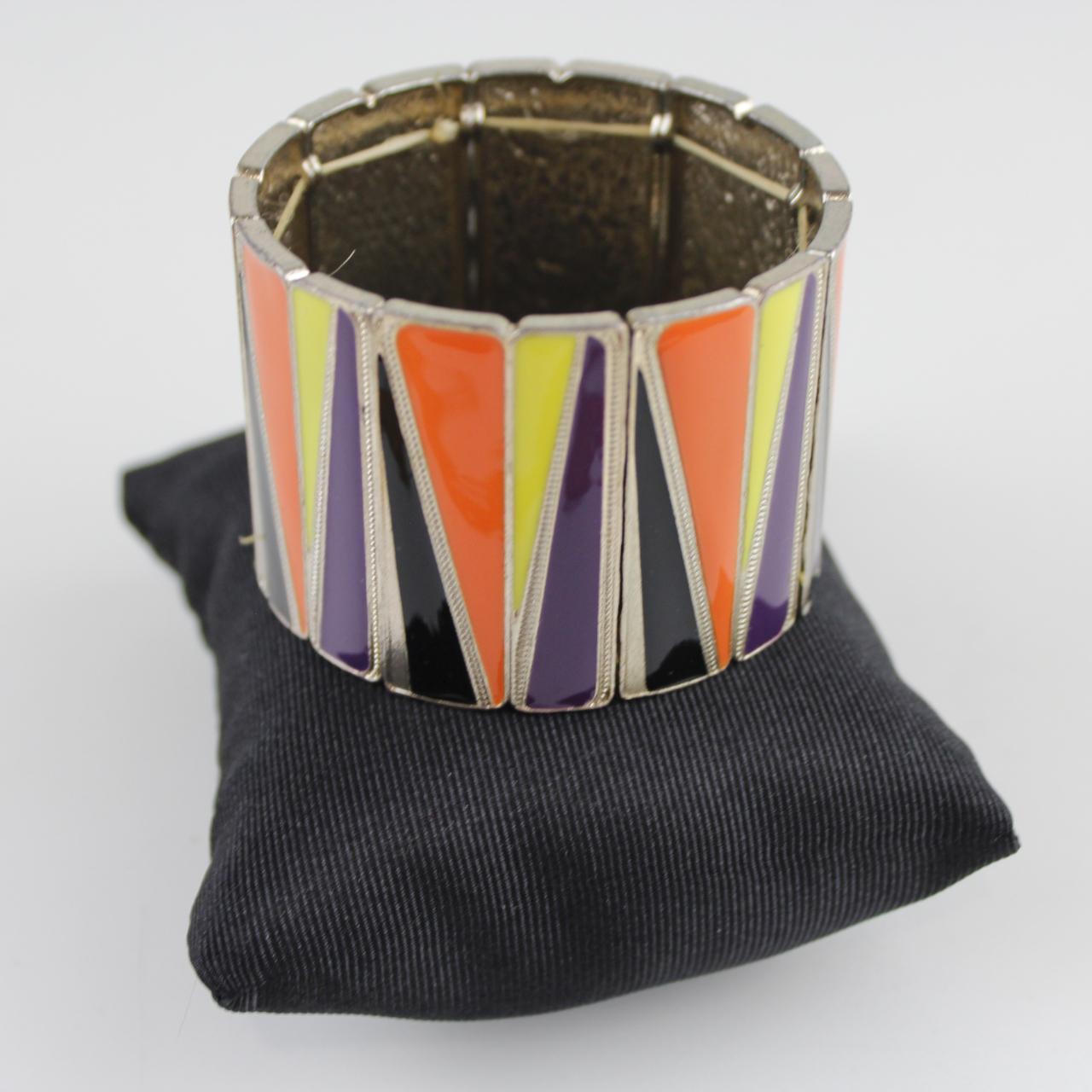 Bold Geometric Orange Yellow Purple Black Enamel Cuff Bracel