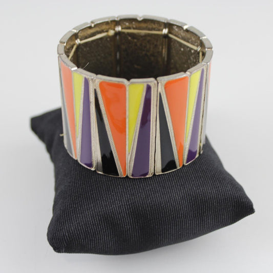Bold Geometric Orange Yellow Purple Black Enamel Cuff Bracel