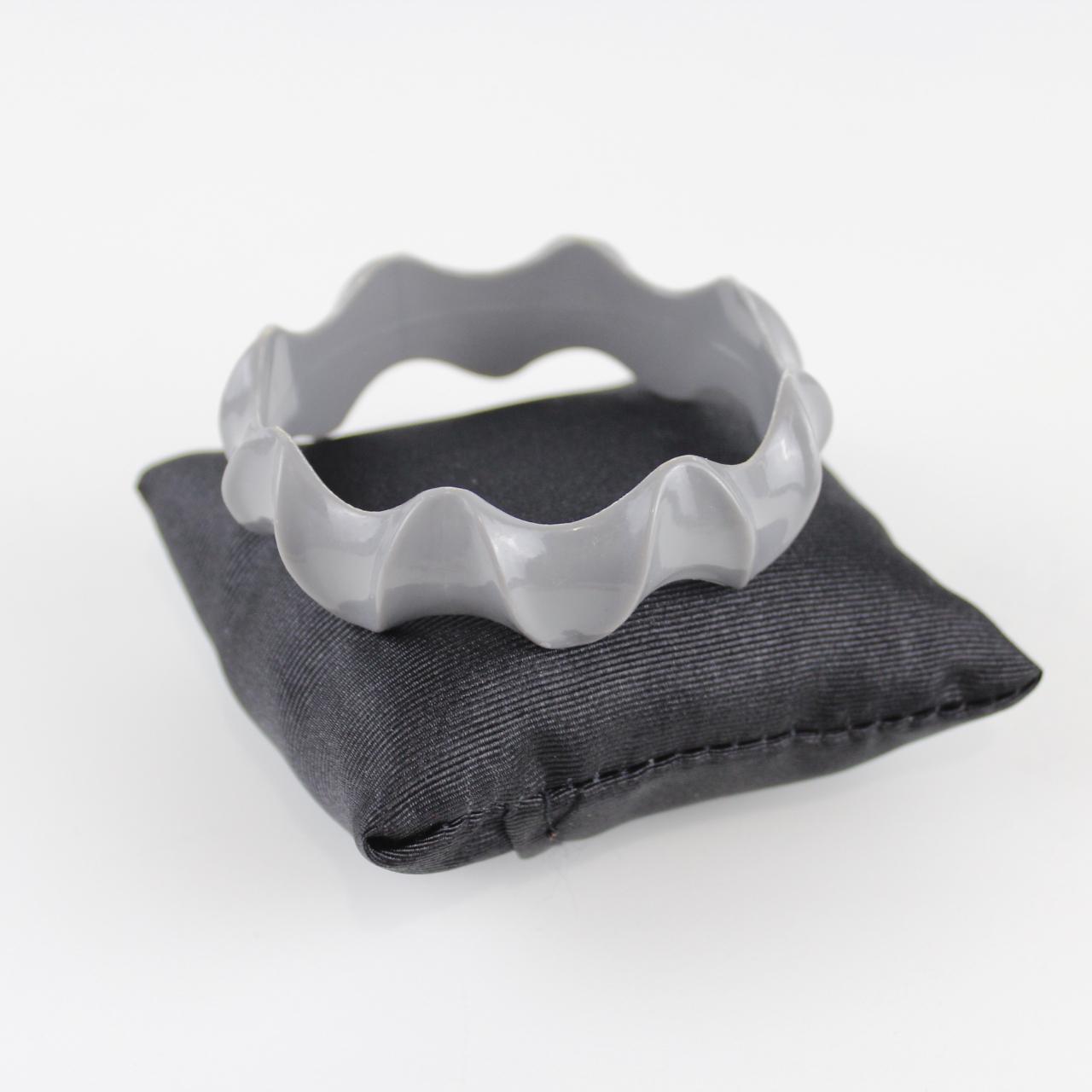 Sculptural Bangle Bracelet - Gray Resin - Textured Design -