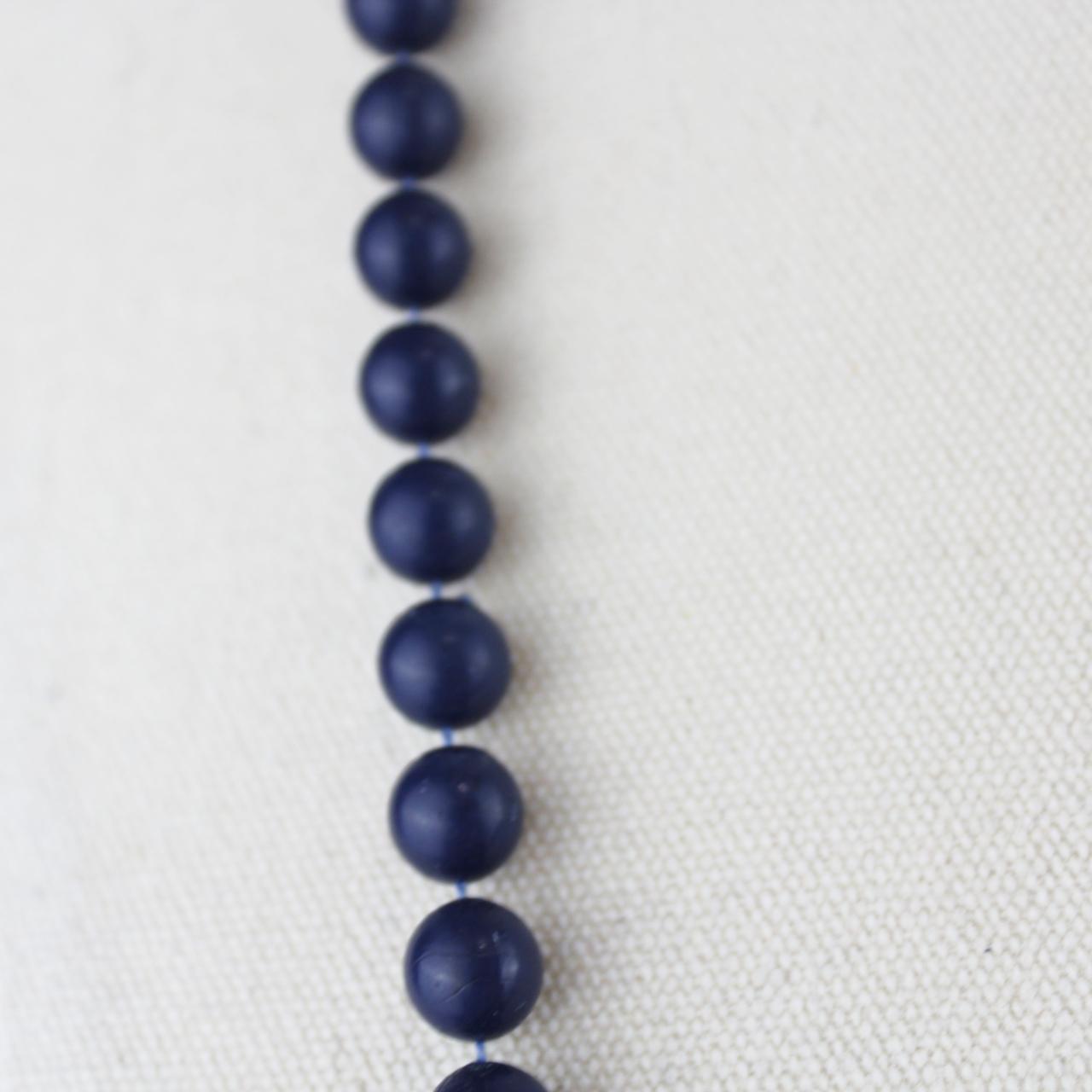 Long Beaded Necklace Dark Blue Round Beads Single Strand Cla