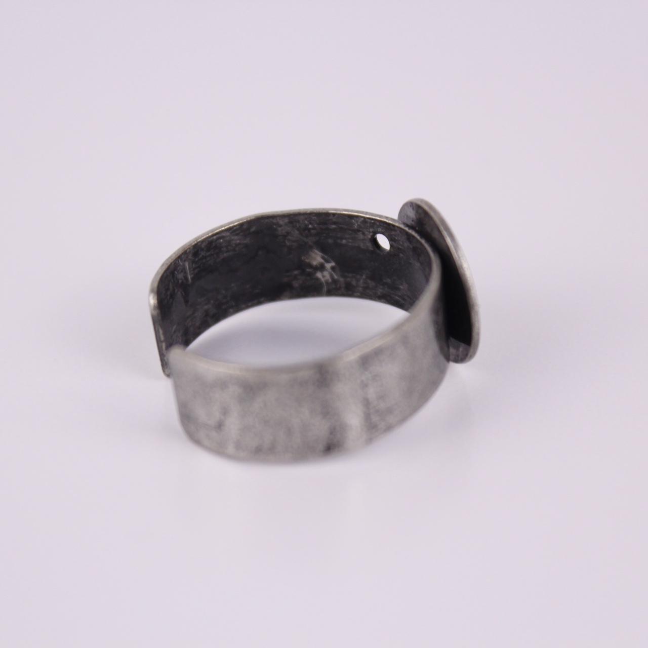 Silver Tone Coin Ring Adjustable Hammered Metal Band Rustic Boho Statement Ethni