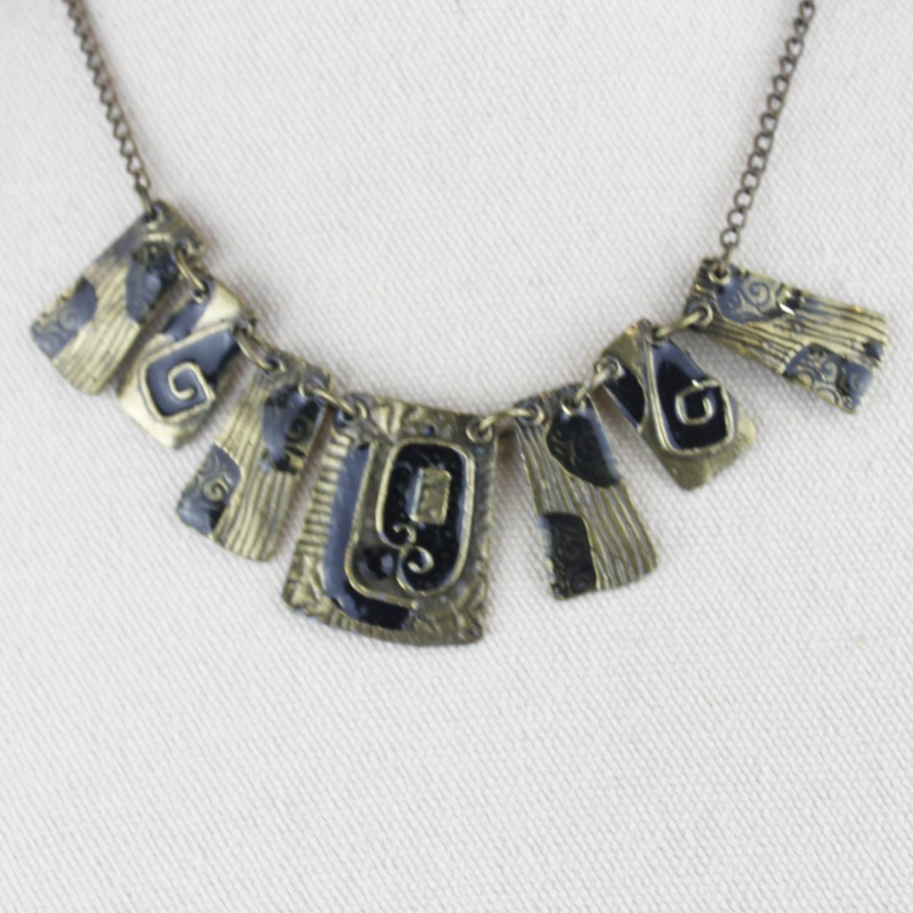 Bohemian Statement Necklace Bronze Chain Rectangular Pendant