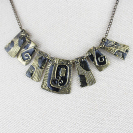 Bohemian Statement Necklace Bronze Chain Rectangular Pendant