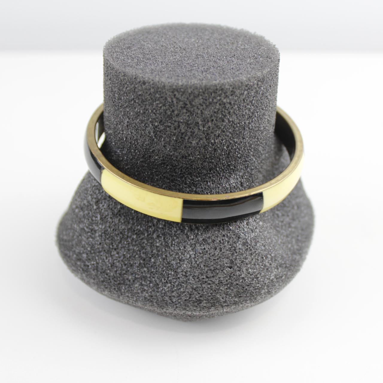 Retro Color Block Bangle - Brass, Black, Cream - Unique Vint