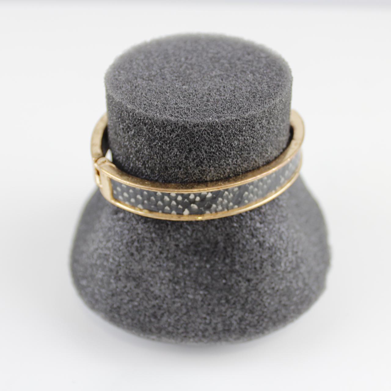 Gold-Tone Bangle Bracelet with Black Inlay - Textured Design
