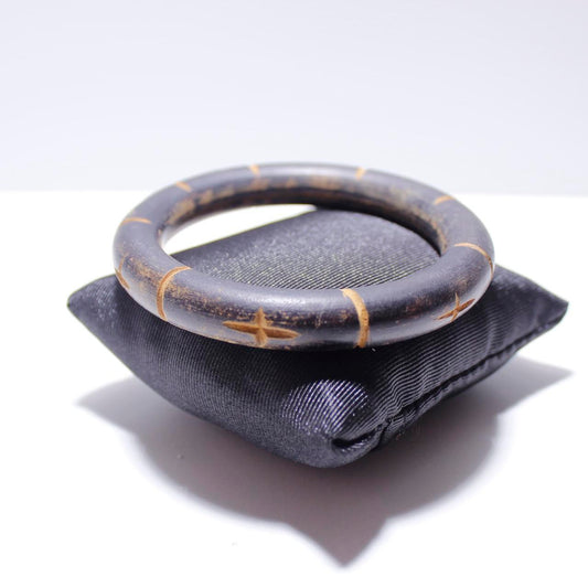 Vintage Bamboo Style Bangle Bracelet Gold Tone Wrap Dark