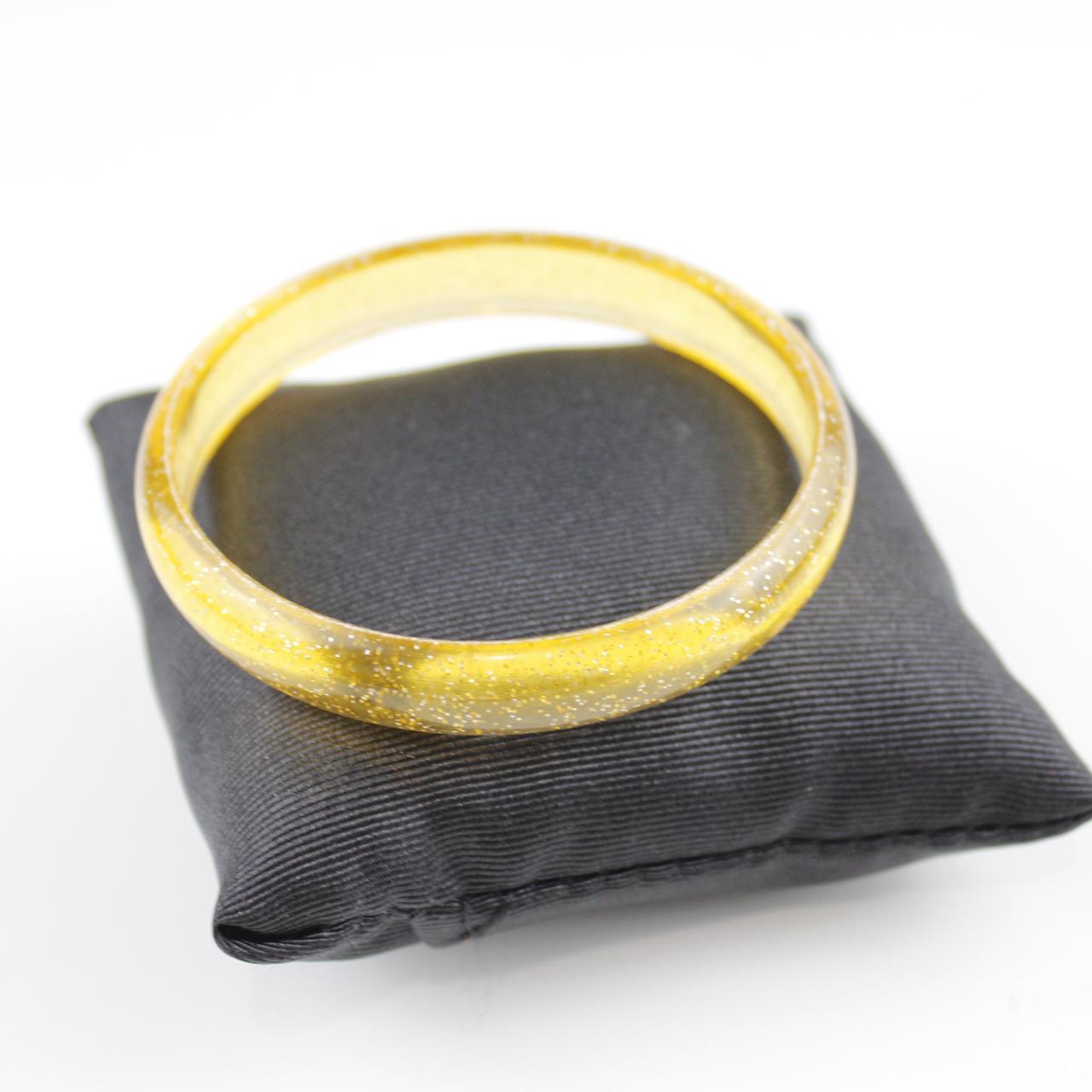 Glittery Yellow Acrylic Bangle Bracelet - Sparkling Statemen