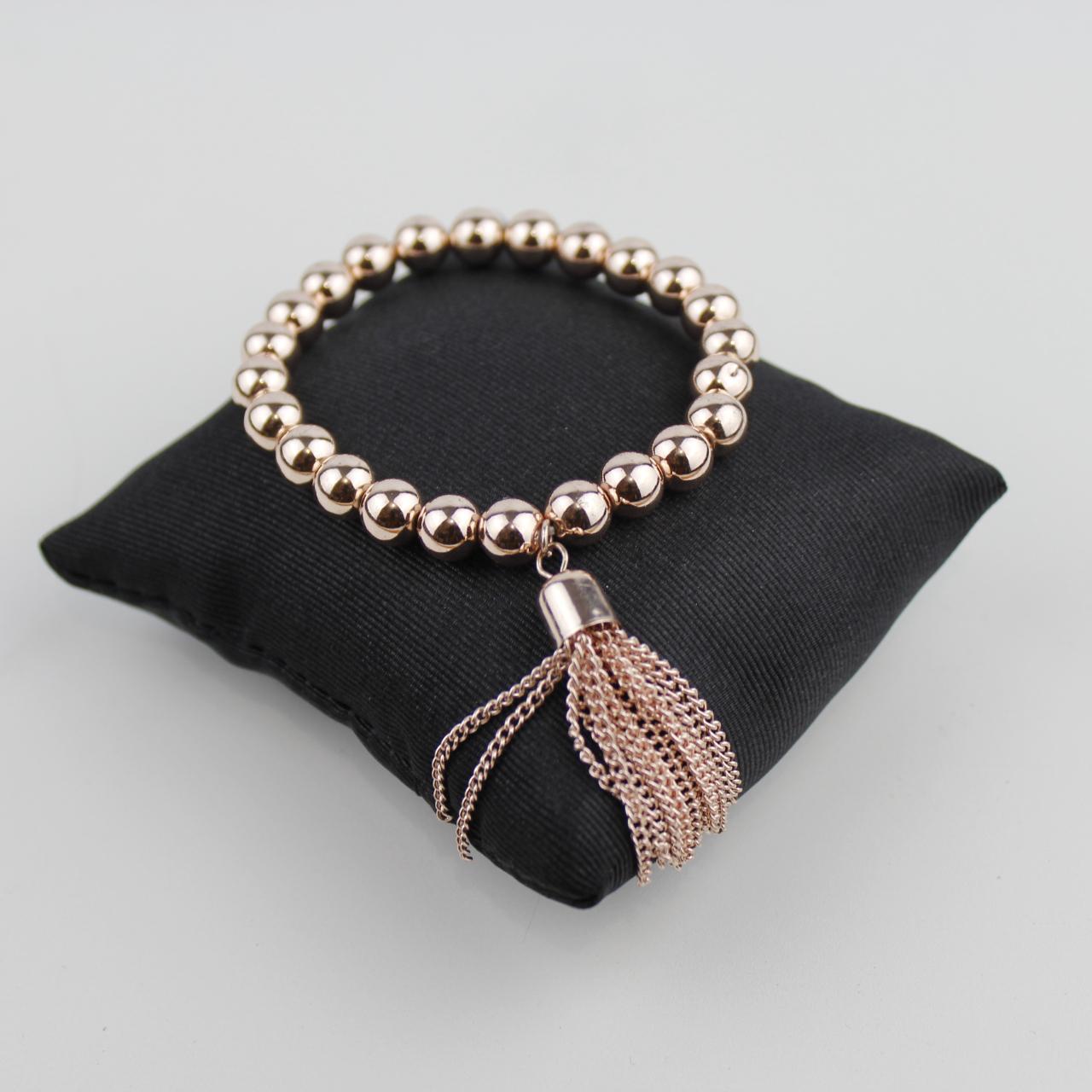 Rose Gold Bead Stretch Bracelet Tassel Charm Jewelry Fashion
