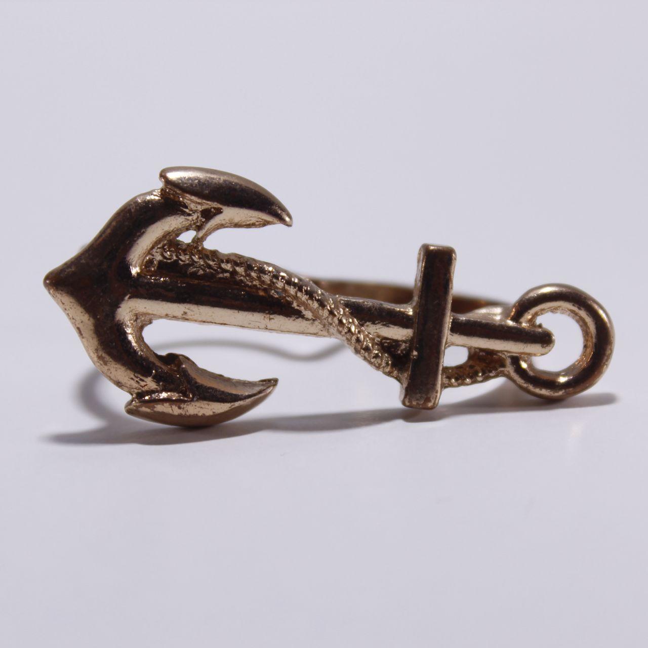 Gold Tone Nautical Anchor Wrap Ring Adjustable Marine Ship