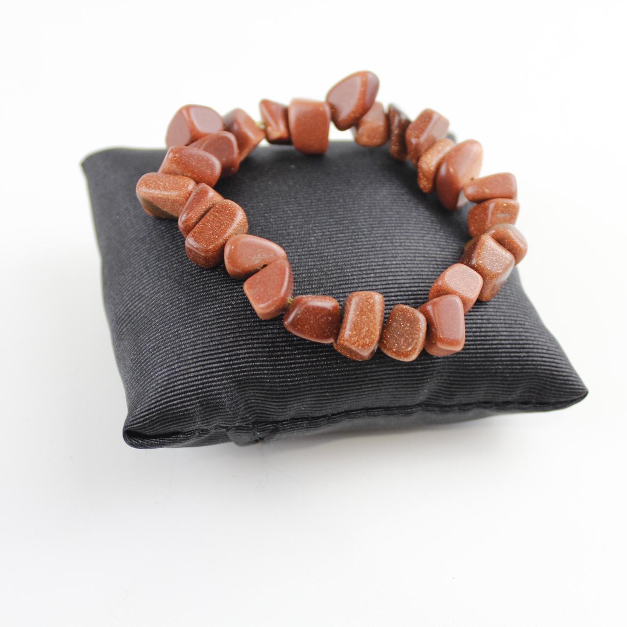 Goldstone Chip Bracelet Copper Brown Beaded Stretch Gem Jewe