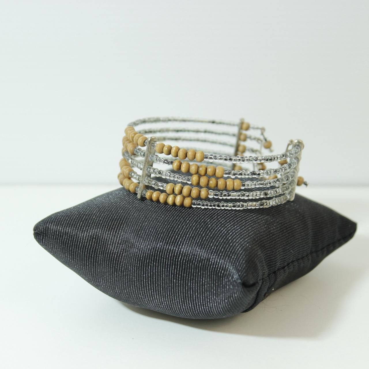 Multi Row Beaded Cuff Bracelet Silver Gold Tone Stacked Statement Coil Wrap