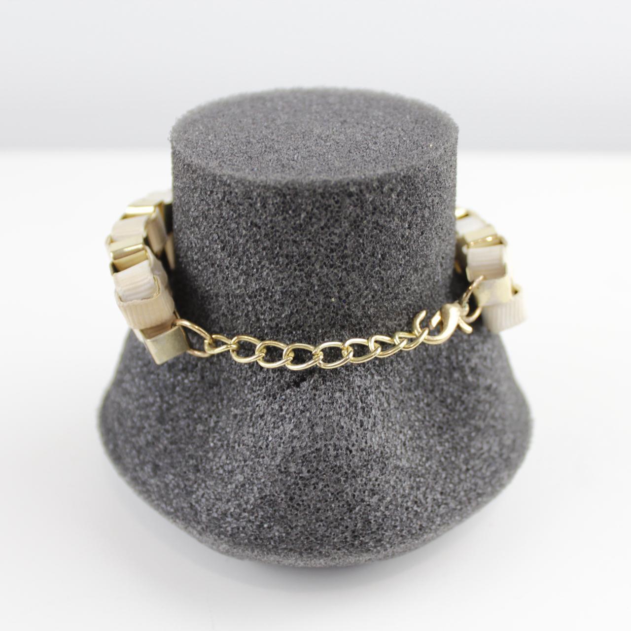 Gold & White Link Bracelet Two-Tone Fashion Statement Jewelr