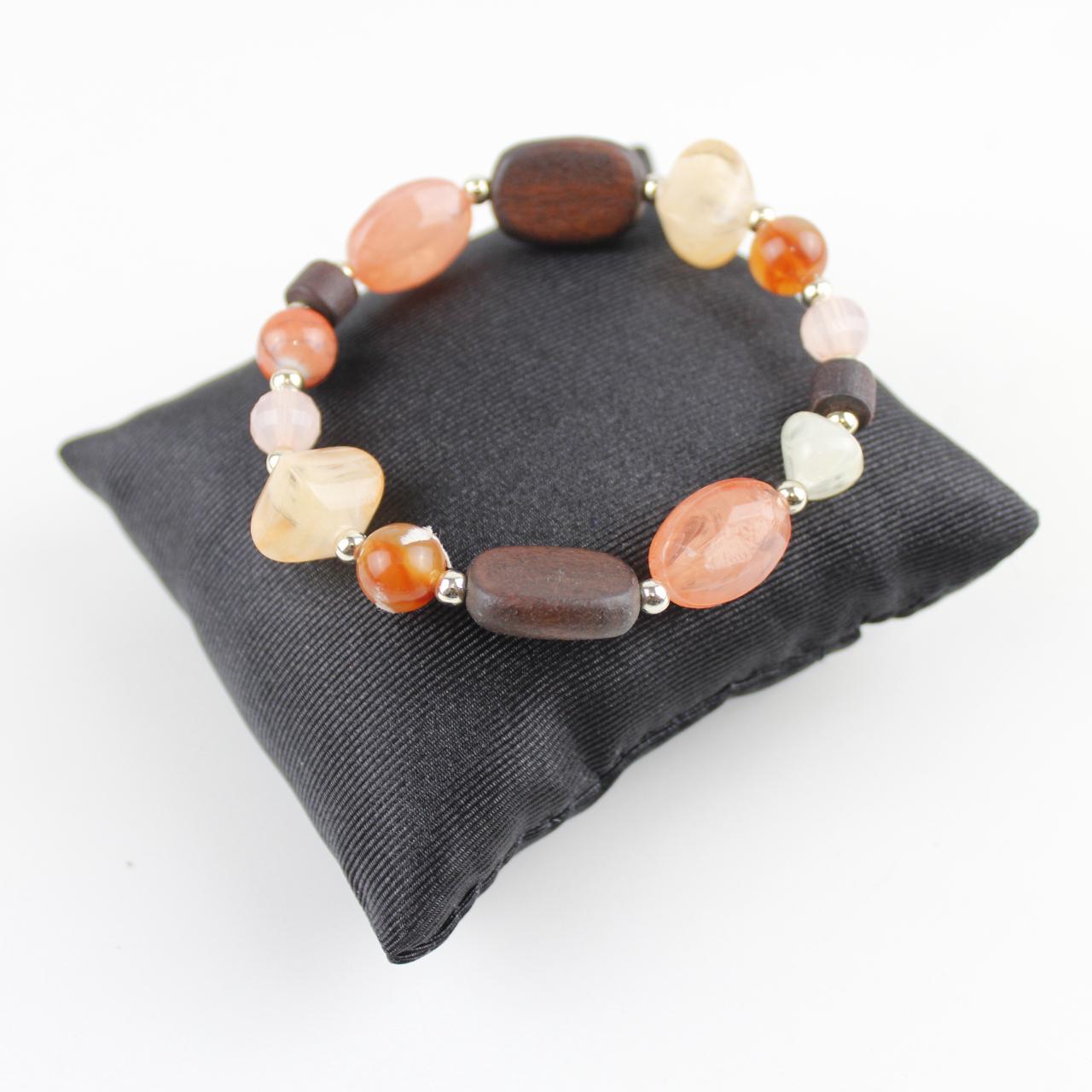 Earth Tone Stone  Beaded Bracelet Stretch Boho   Good pre-lo