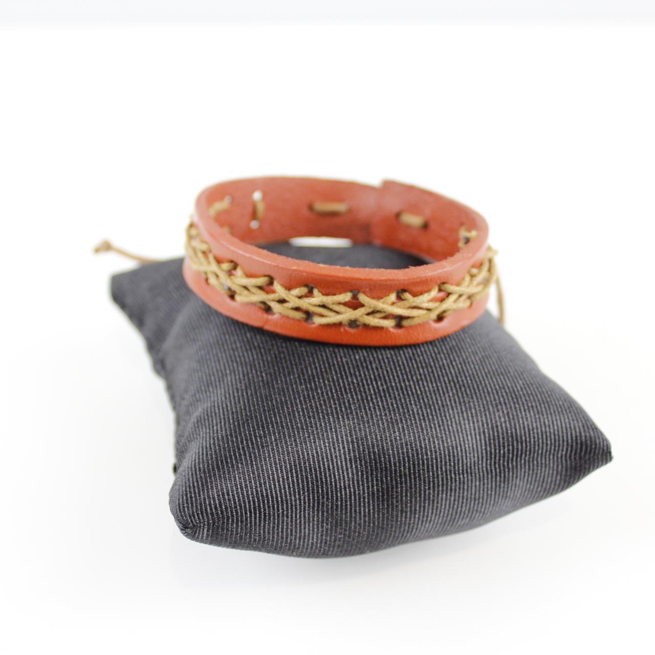 Woven Leather Bracelet - Adjustable - Two-Tone - Boho Chic