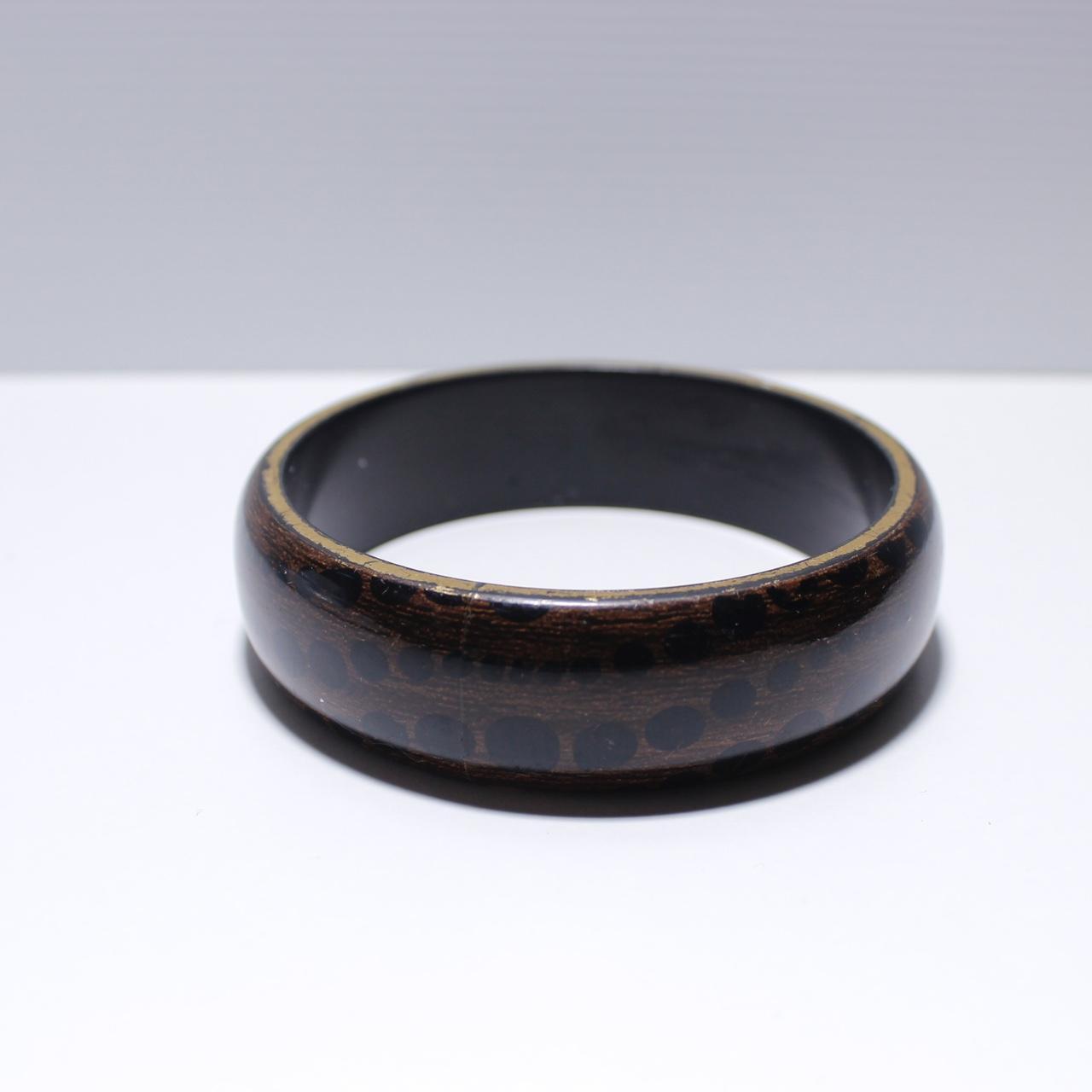 Vintage Chunky Wood Bangle Bracelet Wide Domed Dark Brown