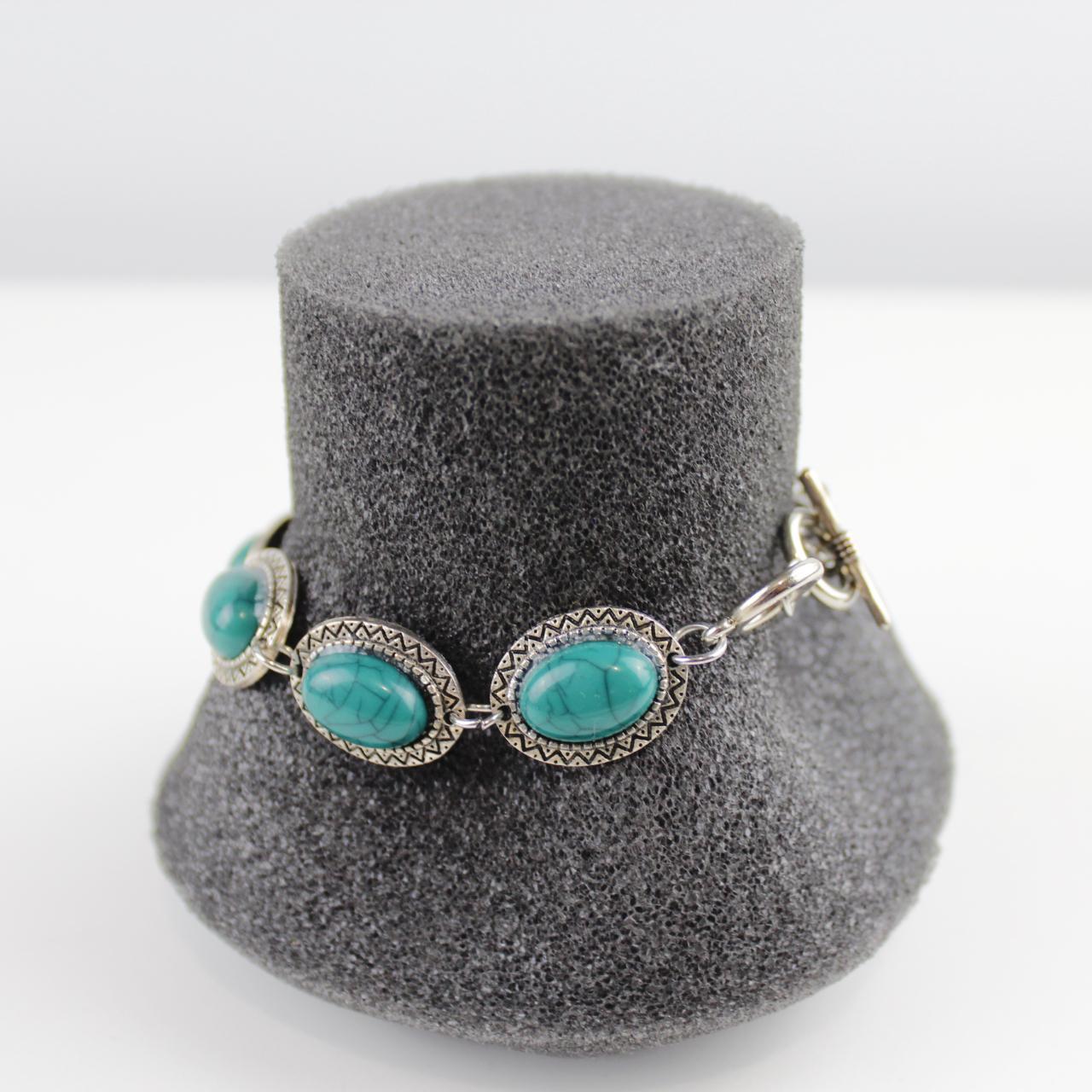Vintage Turquoise & Silver colour Bracelet Oval Boho Stateme