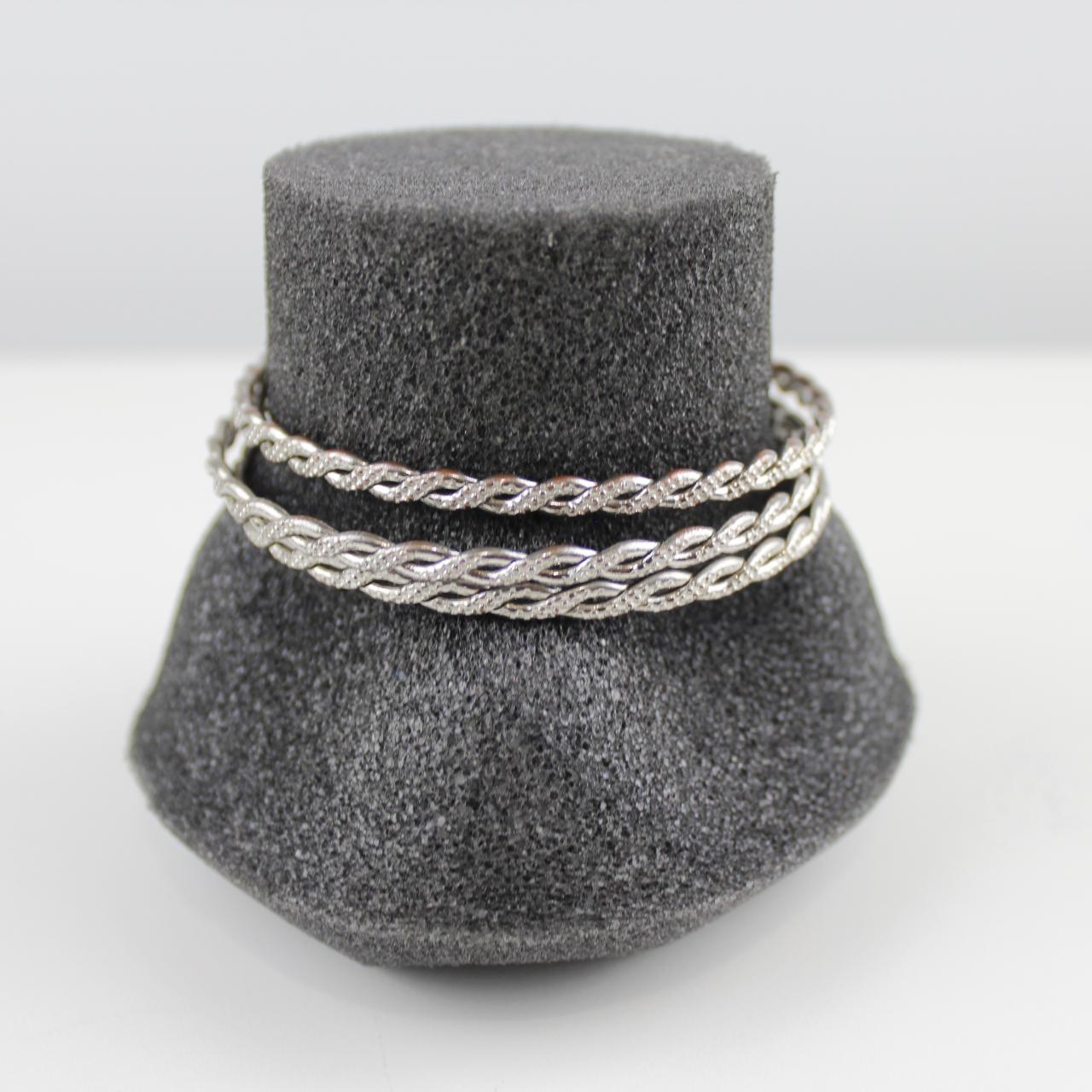 Silver Tone Twisted Bangle Bracelets Rope Design Fashion Set