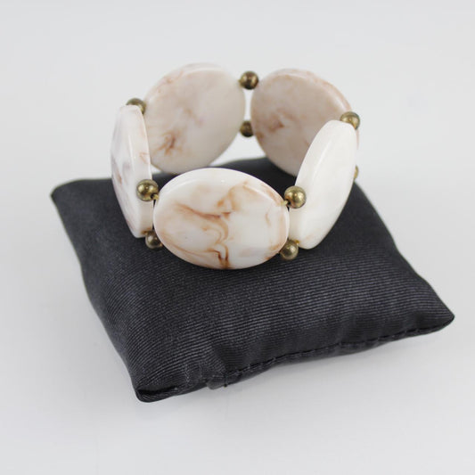 Marbled Resin Bead Bracelet - Chunky Statement - Brown and W