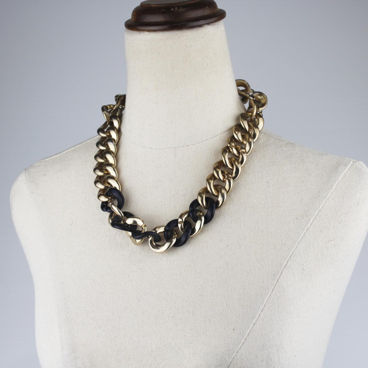 Chunky Statement Necklace Two Tone Gold Black Large Chain Li