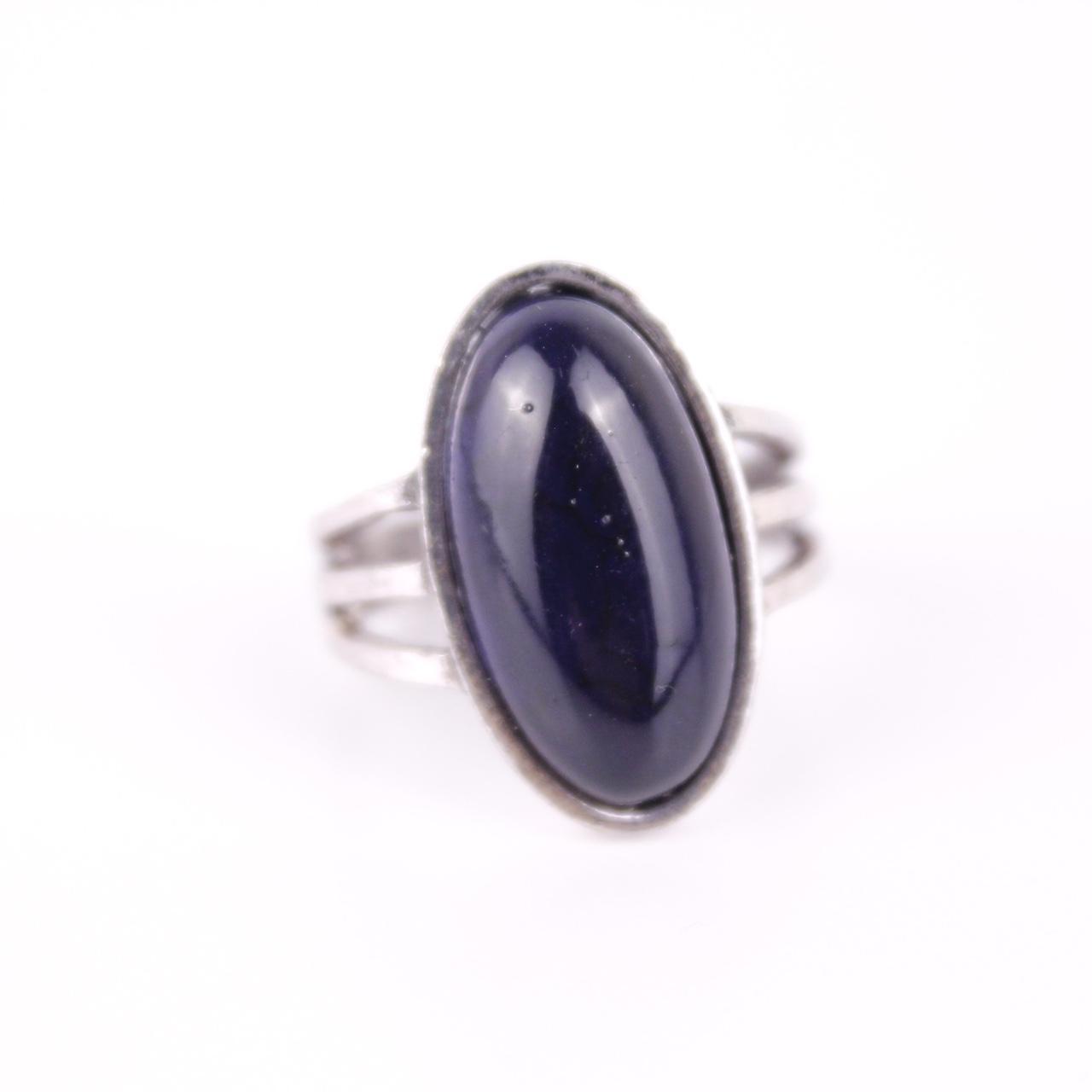 Vintage Oval Blue Silver Tone Ring Split Shank Modernist Statement Jewellery  Go