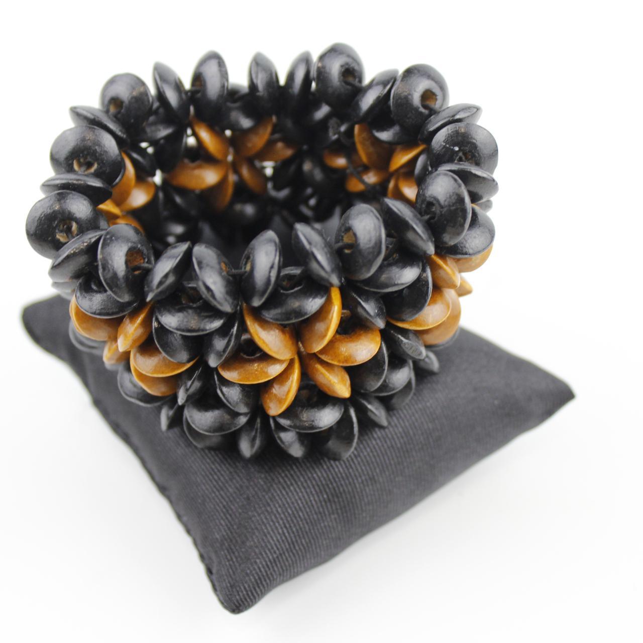 Black Mustard Yellow Bead Bracelet Stretch Textured Jewelry