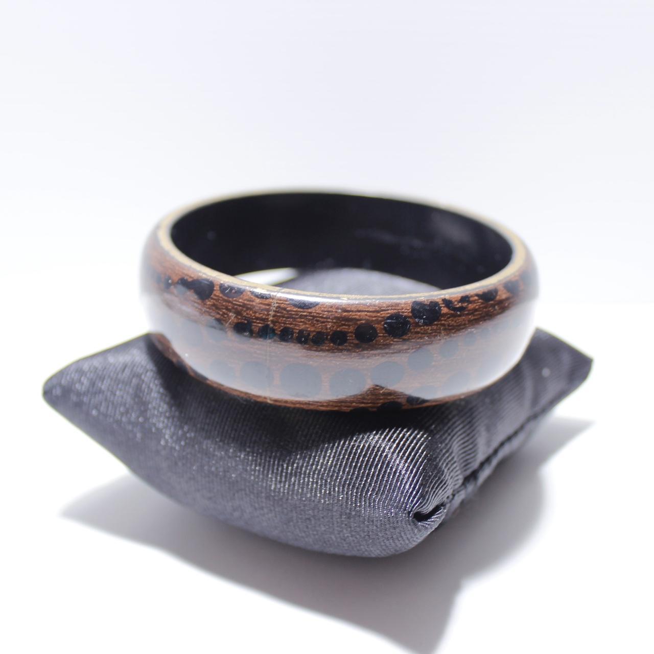 Vintage Chunky Wood Bangle Bracelet Wide Domed Dark Brown