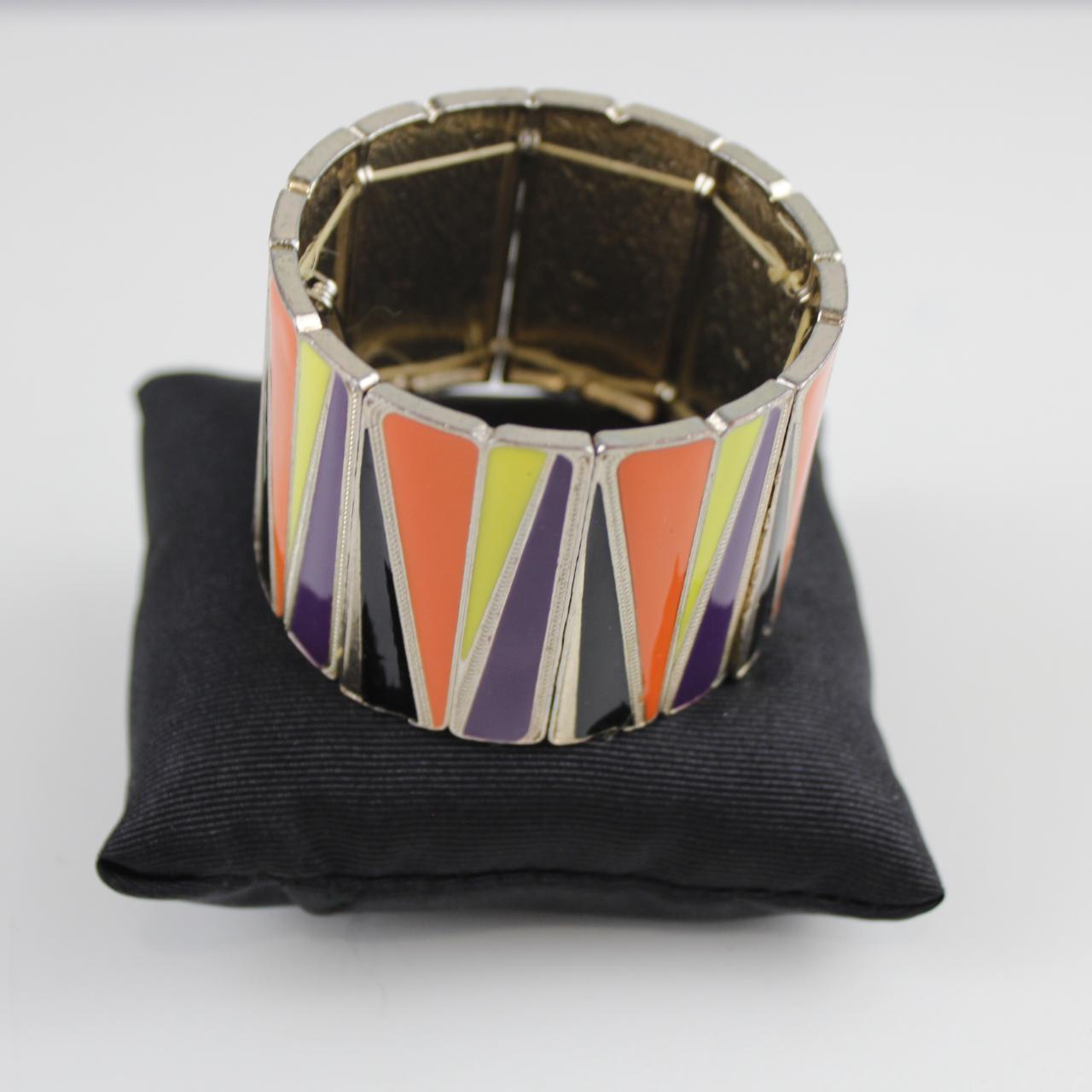Bold Geometric Orange Yellow Purple Black Enamel Cuff Bracel