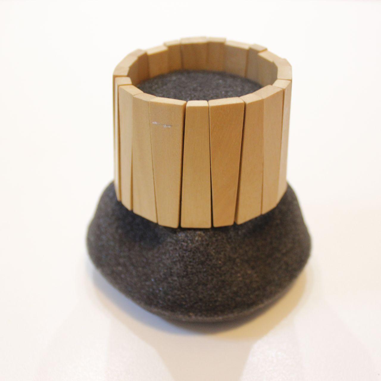 Wide Wooden Segmented Stretch Bracelet Natural Wood Tone Chu