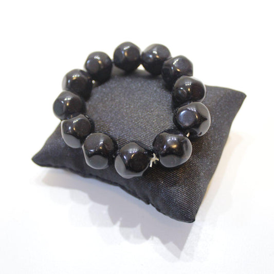 Chunky Black Bead Stretch Bracelet Polished Faceted Statemen