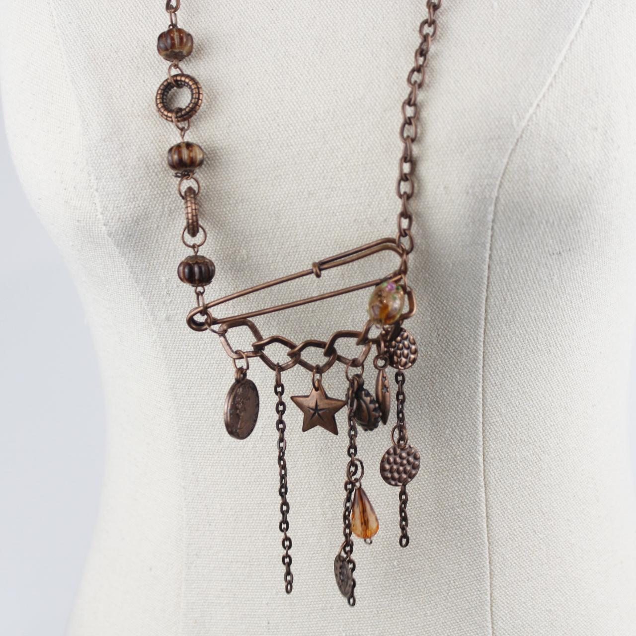 Bohemian Handmade Necklace Copper Chain Pin Charms Star Meda
