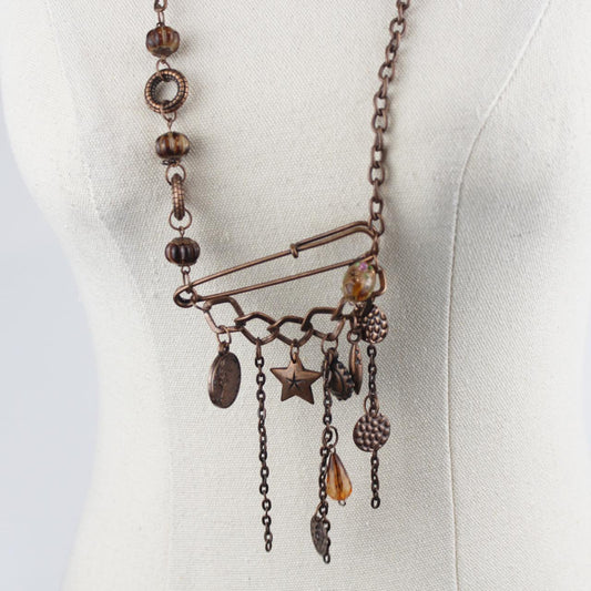 Bohemian Handmade Necklace Copper Chain Pin Charms Star Meda