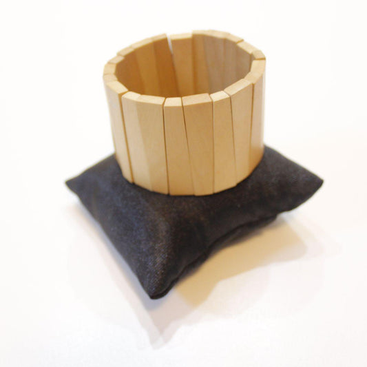 Wide Wooden Segmented Stretch Bracelet Natural Wood Tone Chu