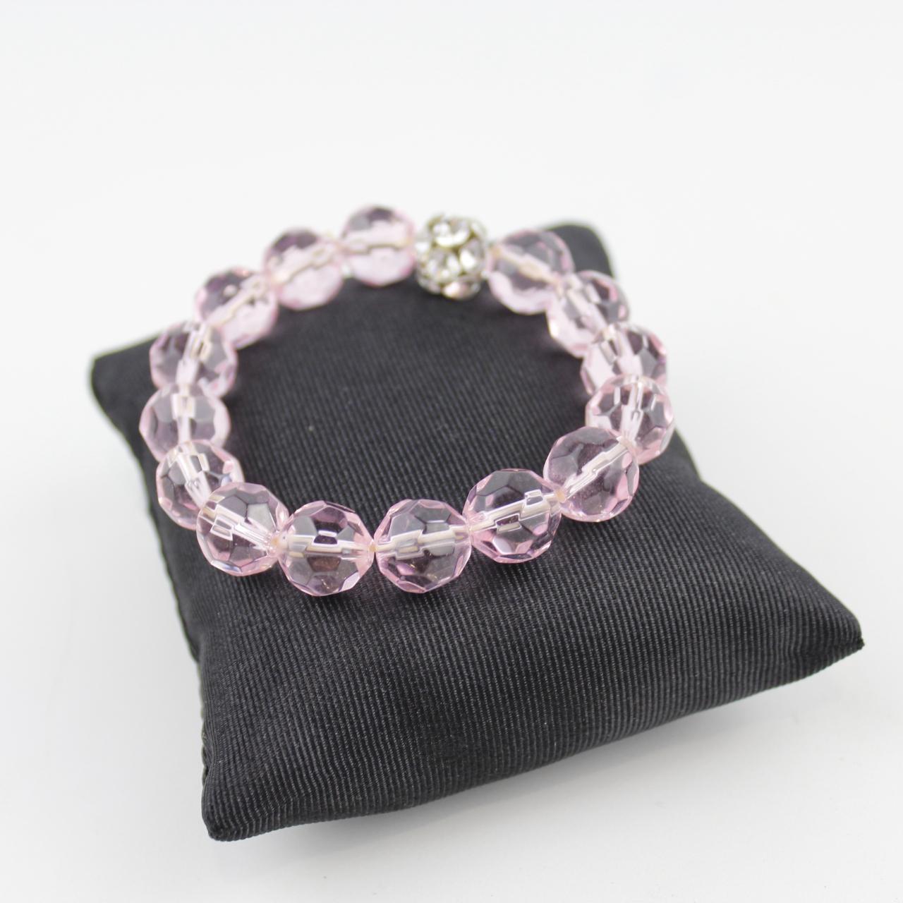 Pink Faceted Glass Bead Stretch Bracelet Rhinestone Accent V