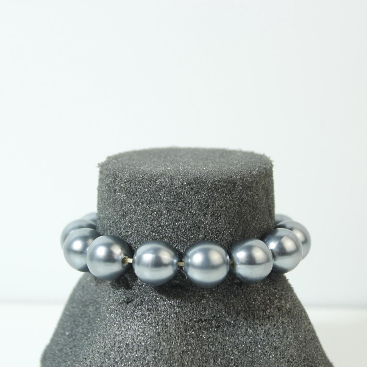 Grey Faux Pearl Stretch Bracelet Large Round Beaded Statement Jewelry Elastic