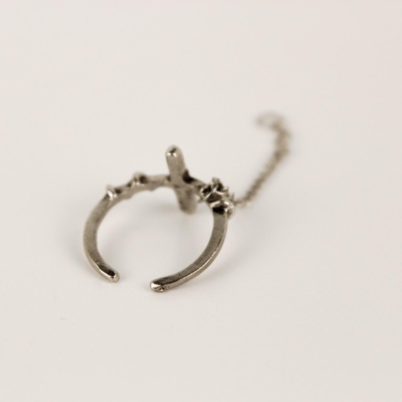 Cross Charm Ring Silver tone  Dangle Chain Gothic Punk Jewellery  Good pre-loved