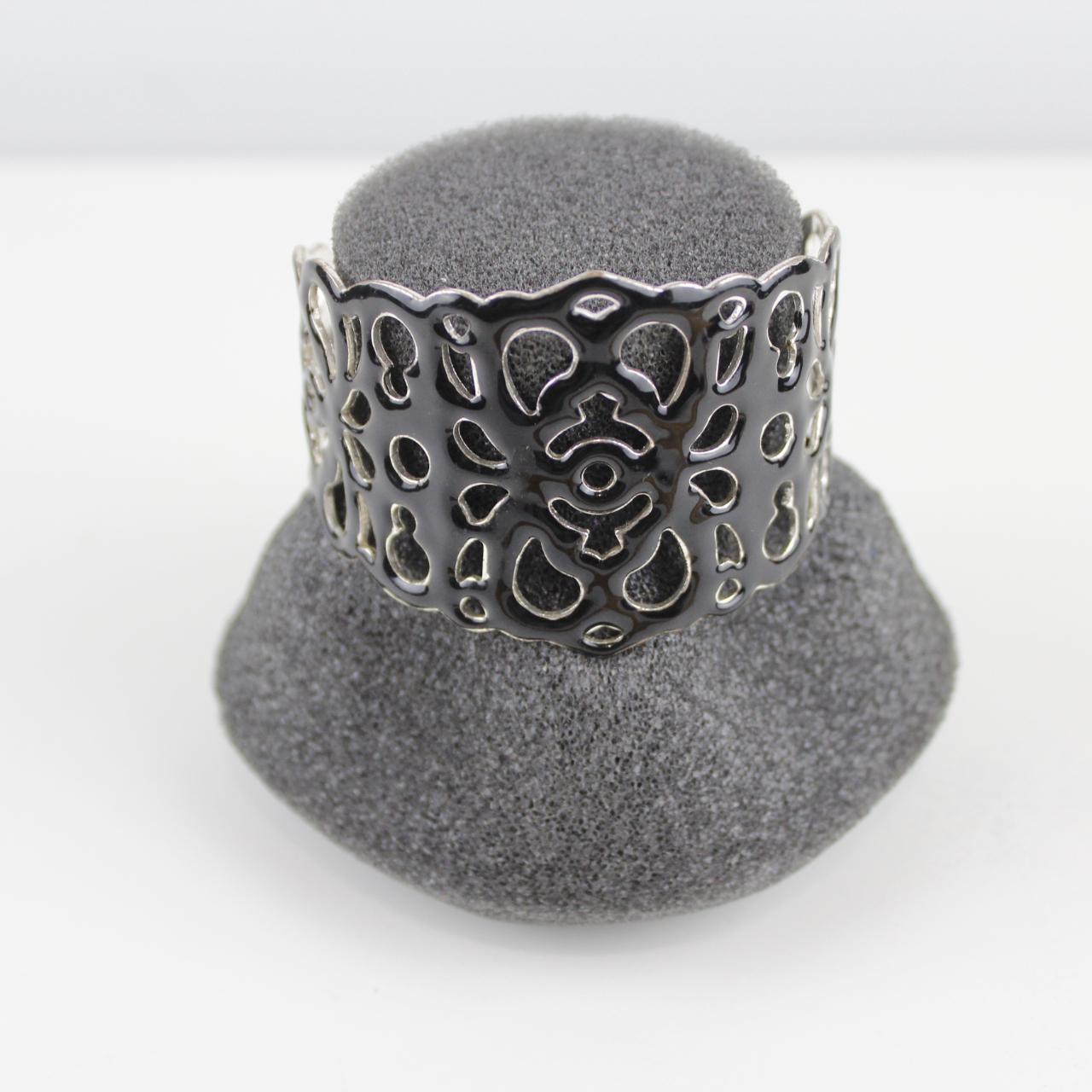 Black Openwork Cuff Bracelet - Unique Cutout Design - Statem