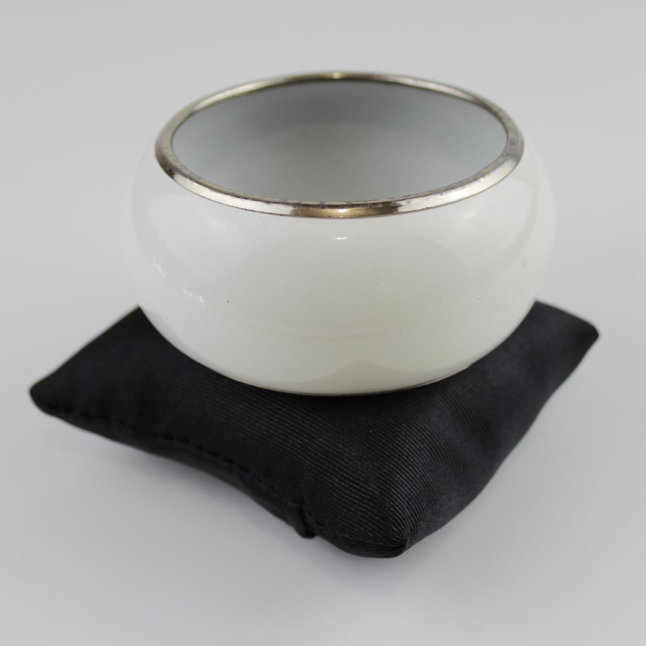 Classic White Enamel Bangle - Silver Tone Edge Trim - Modern