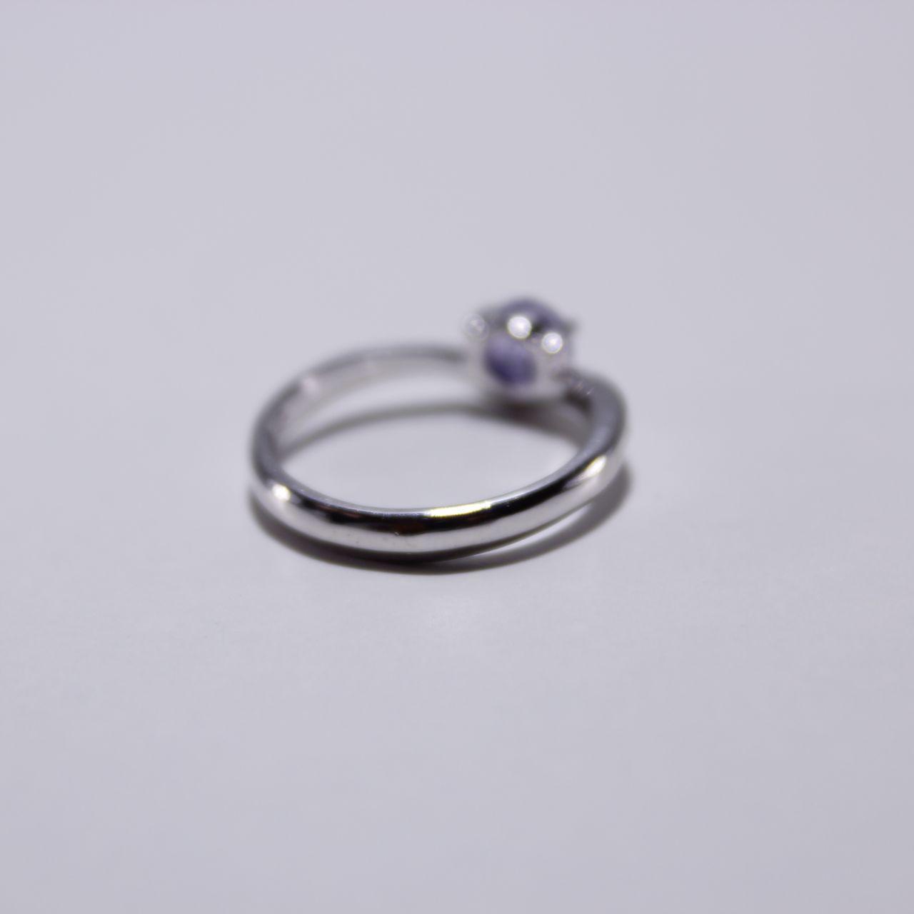 Silver Tone Solitaire Ring Round Purple Colour Stone Minimal