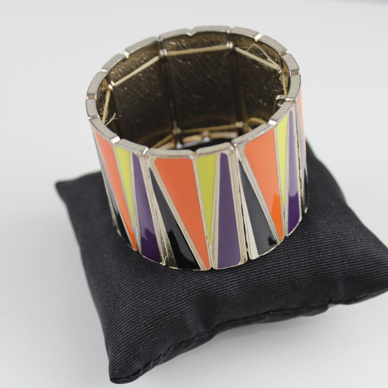 Bold Geometric Orange Yellow Purple Black Enamel Cuff Bracel