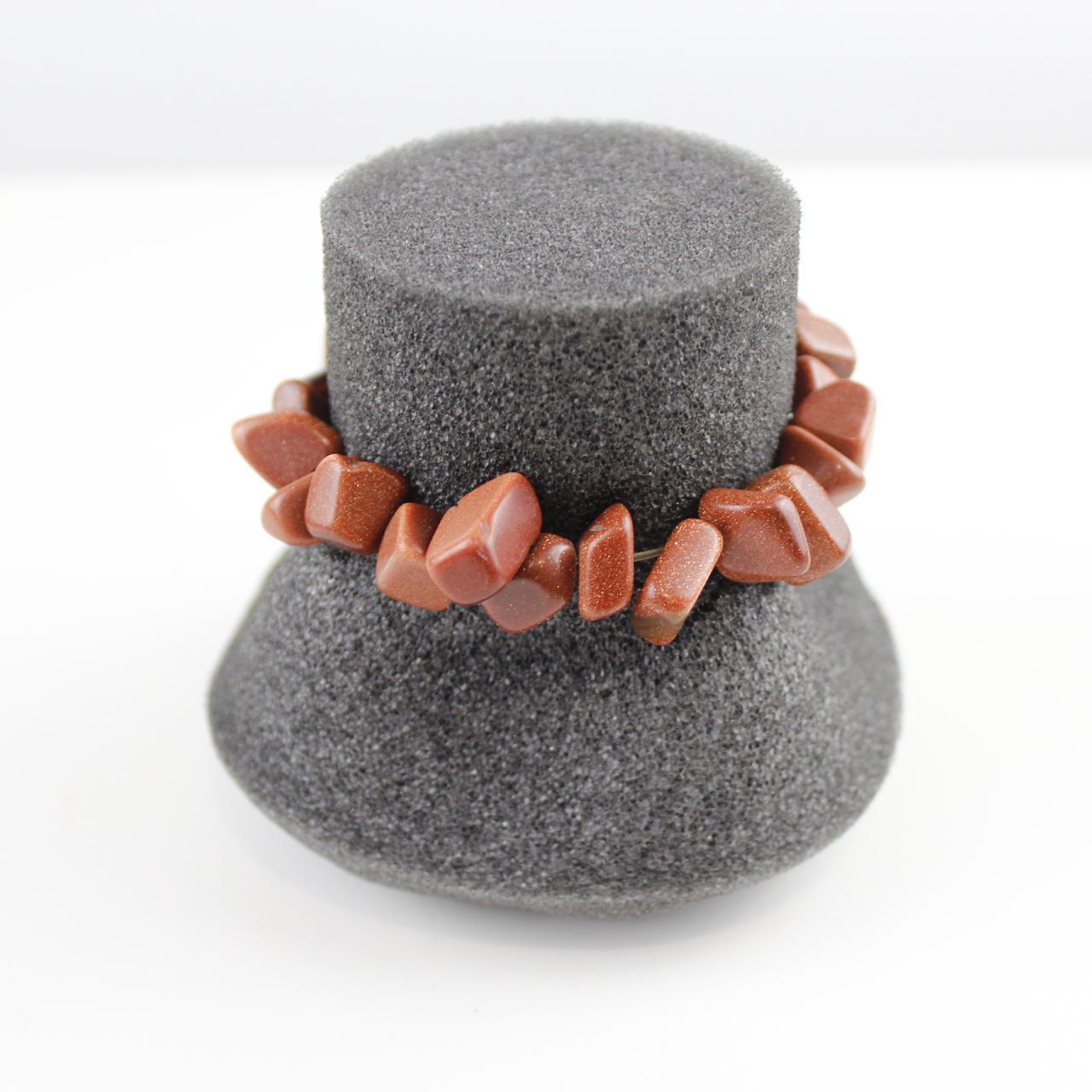 Goldstone Chip Bracelet Copper Brown Beaded Stretch Gem Jewe