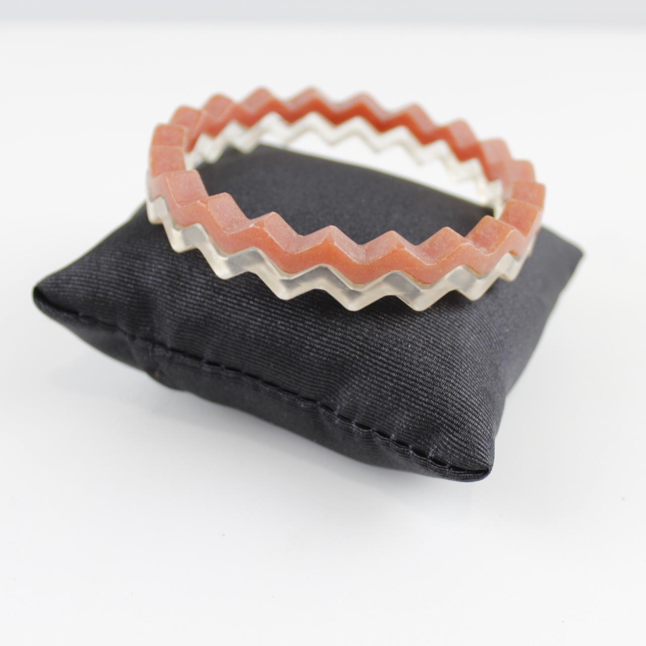 Layered Zig Zag Bangle Bracelets - Terracotta and Clear   Go