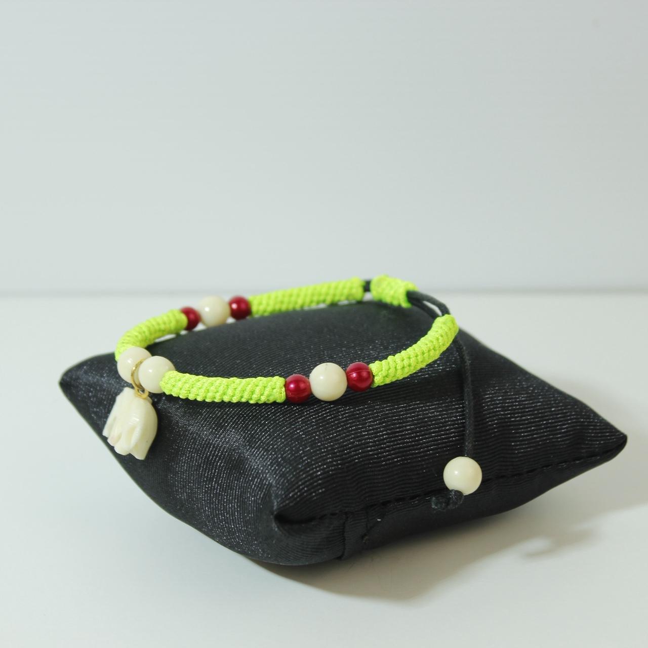 Neon Yellow Woven Cord Elephant Charm Bracelet Adjustable Beaded Boho Tribal