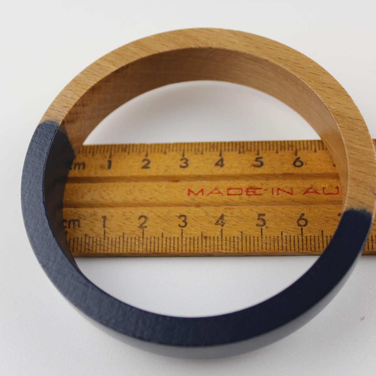 Color Block Bangle Bracelet Navy Blue & Natural Wooden Fashi