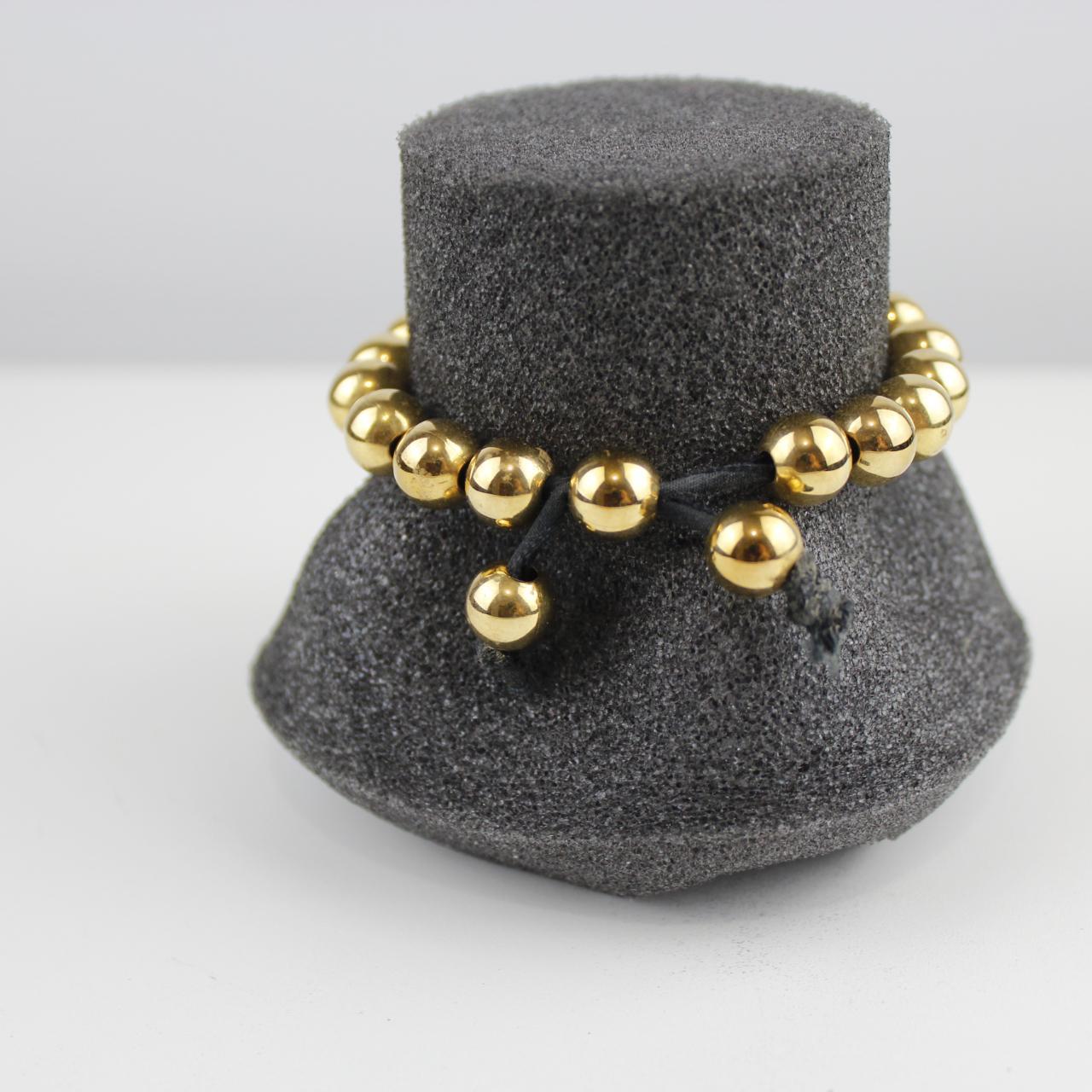 Elegant Gold Tone Bead Bracelet - Adjustable Gold Spheres in