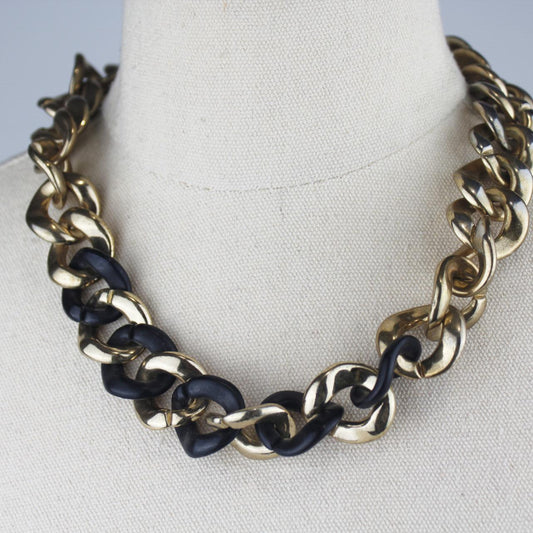 Chunky Statement Necklace Two Tone Gold Black Large Chain Li