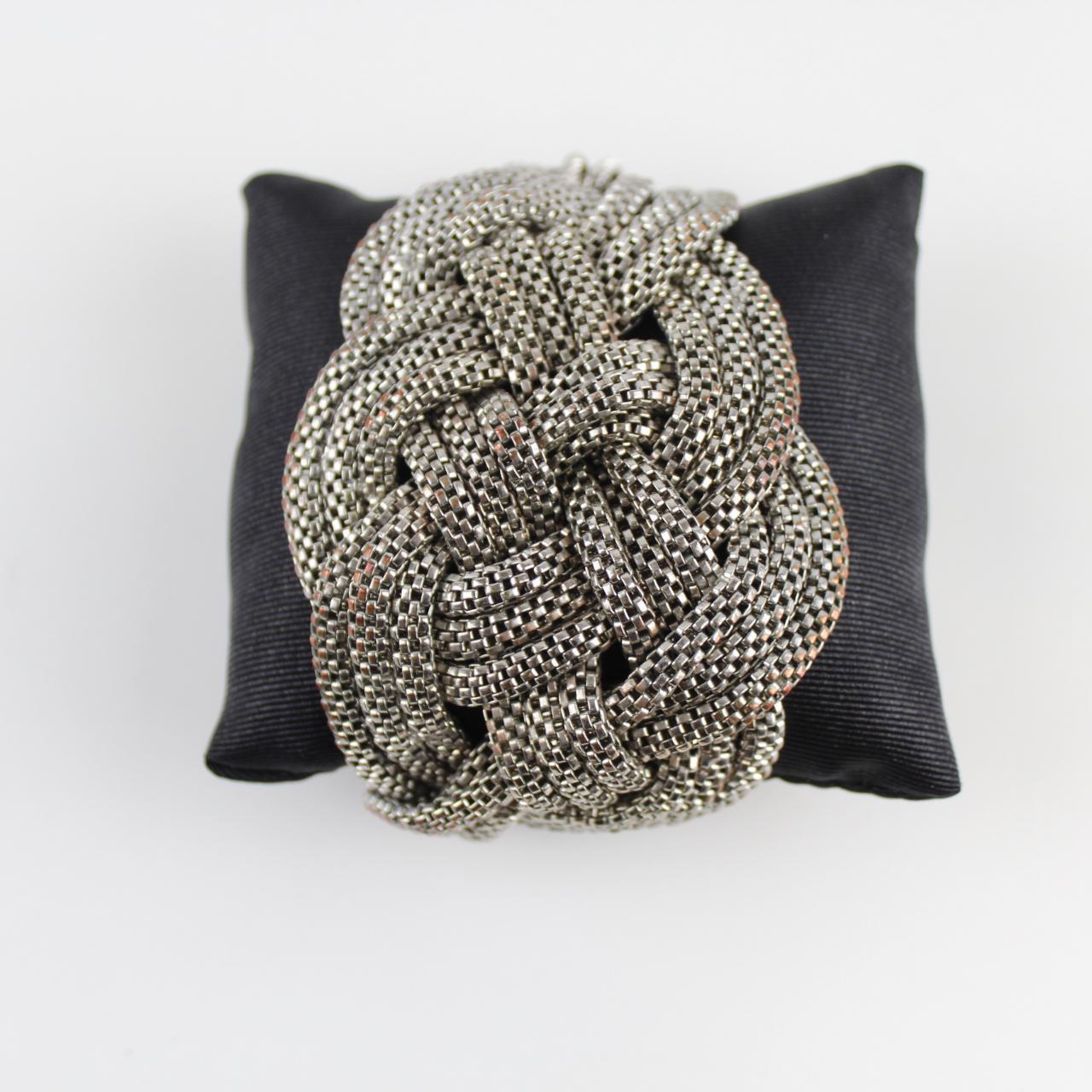 Woven Metal Bracelet - Silver-Tone - Intricate Design - Stat
