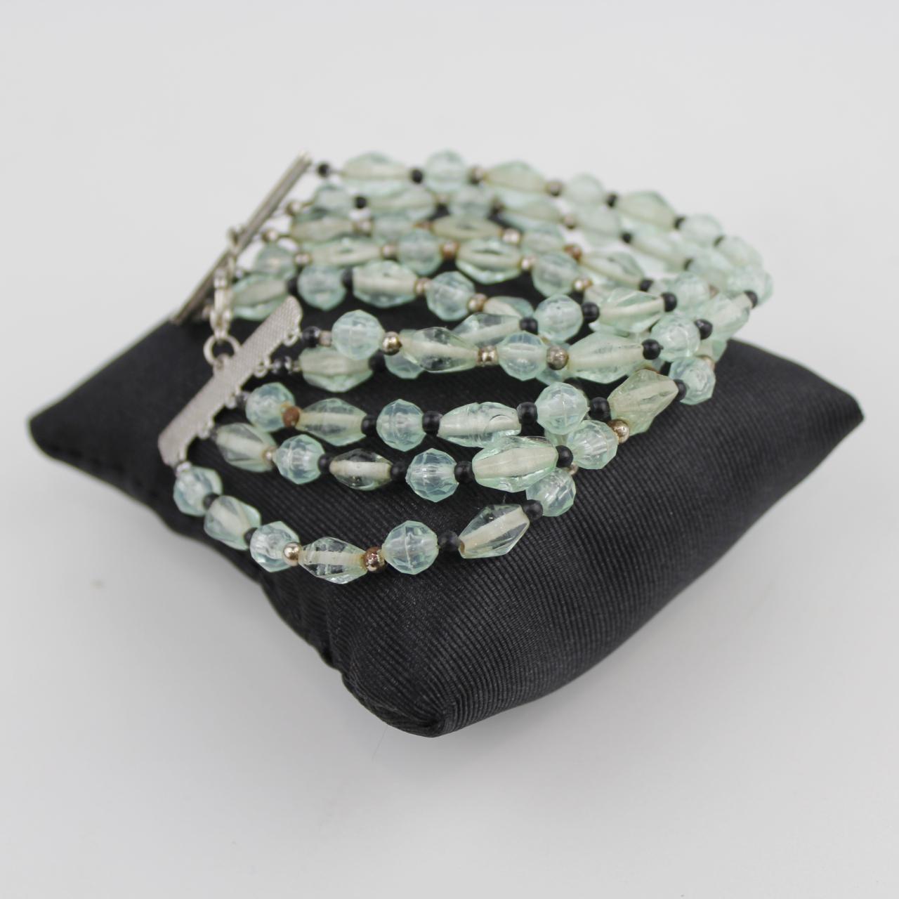 Light Green Faceted Bead Bracelet Set Metallic Spacers Jewel